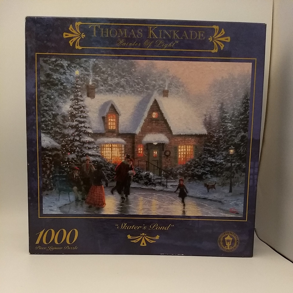 Vintage 1999 Thomas Kinkade Skater's Pond Jigsaw Puzzle Painter of Light 1000 pc